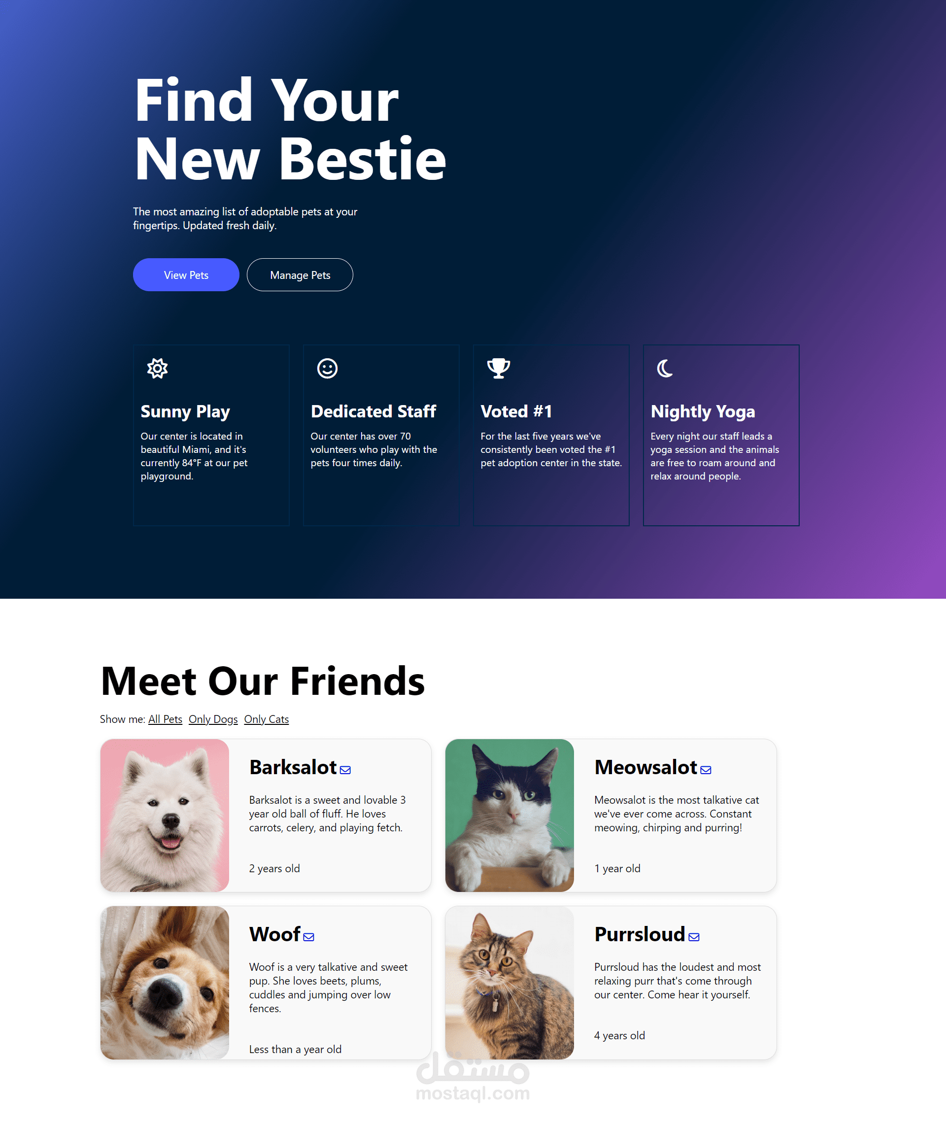 Animal shelter landing page