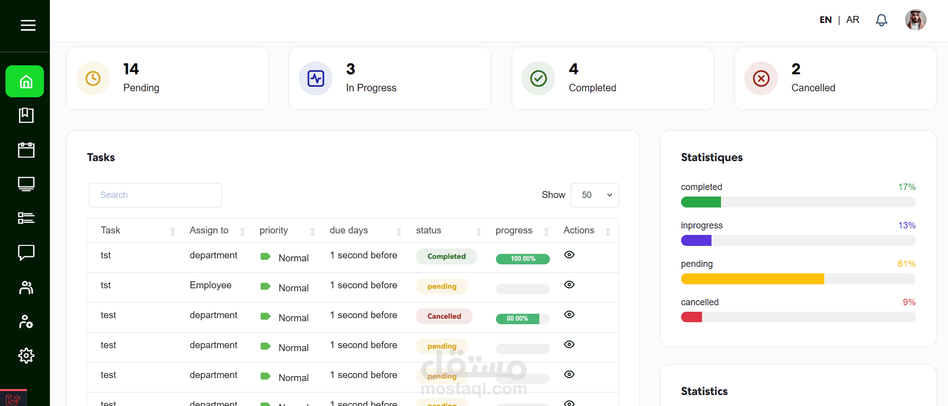 نظام إدارة المهام المتقدم للأقسام والموظفين مع إشعارات وتنبيهات ذكية