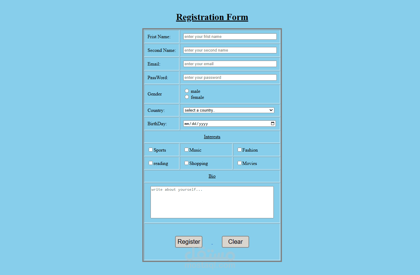 انشاء استمارة تسجيل للموقع (Registration Form)