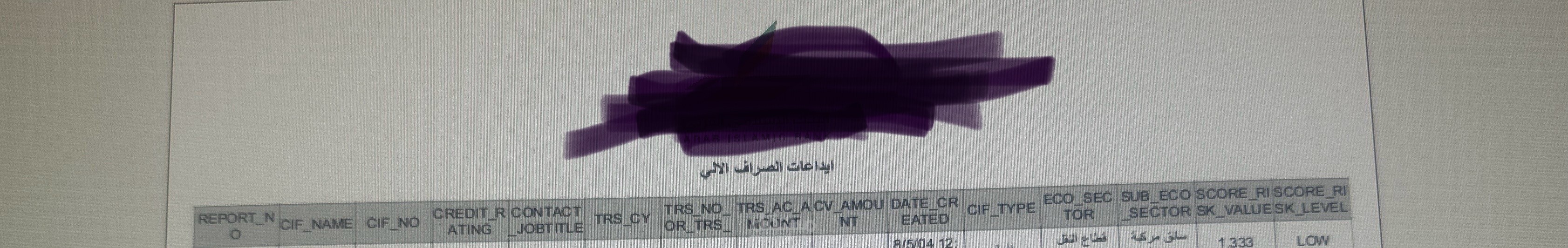 تقرير بحركات الايداعات على الصراف