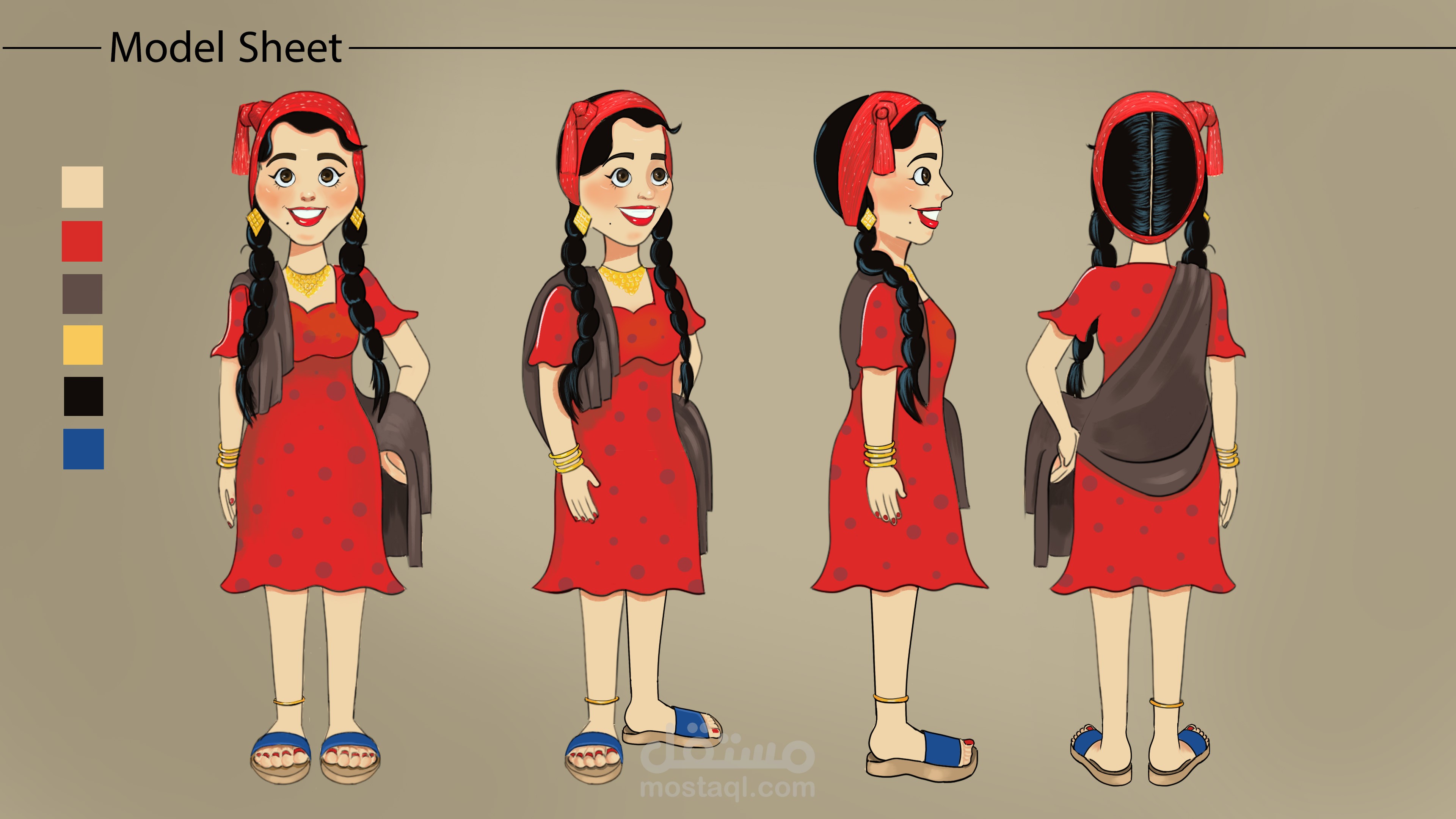 تصميم شخصية فتاه مصرية في زمن الأربعينات