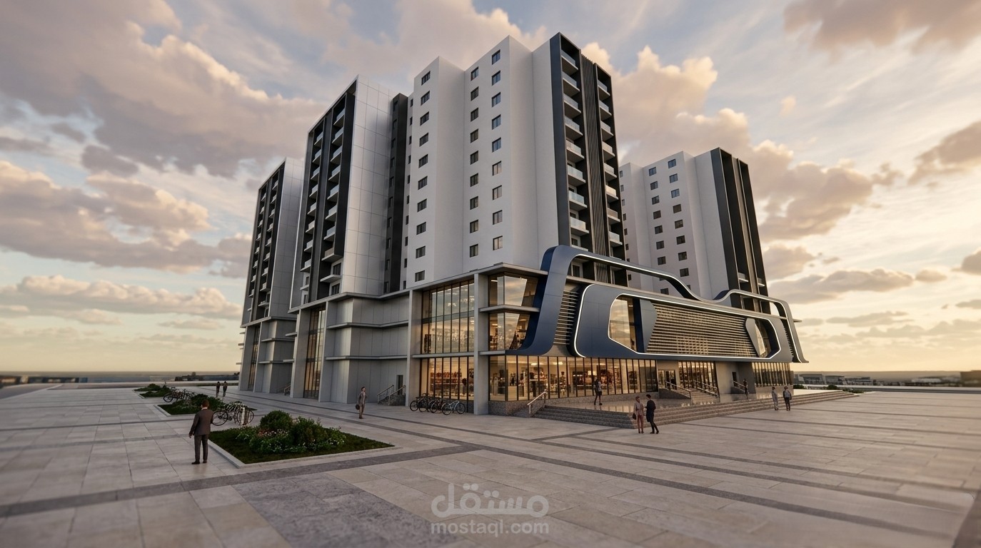 تصميم وإظهار معماري 3D لمجمع سكني تجاري متكامل