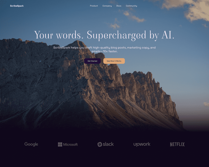 Scribe Spark - Landing page