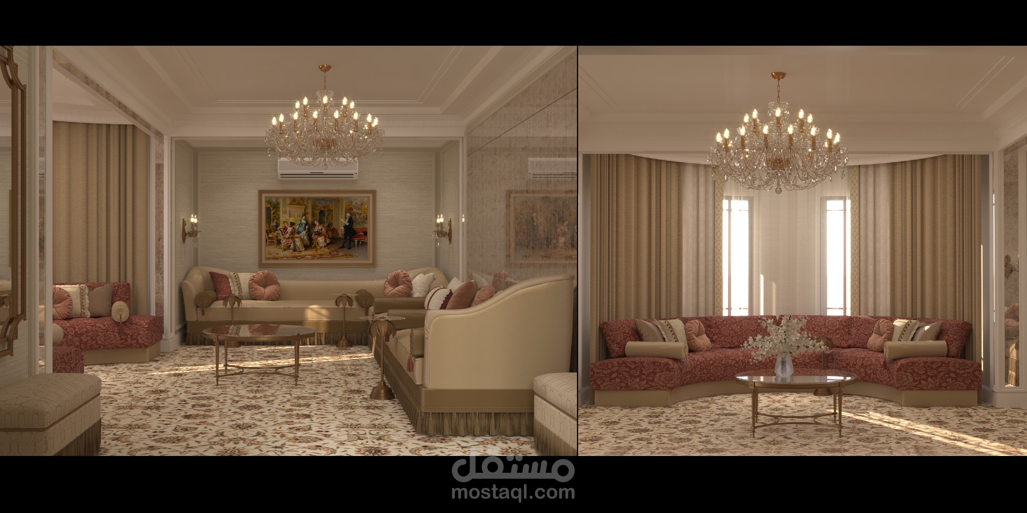 تصميم داخلي بنمط كلاسيكي لمجلس ضيوف