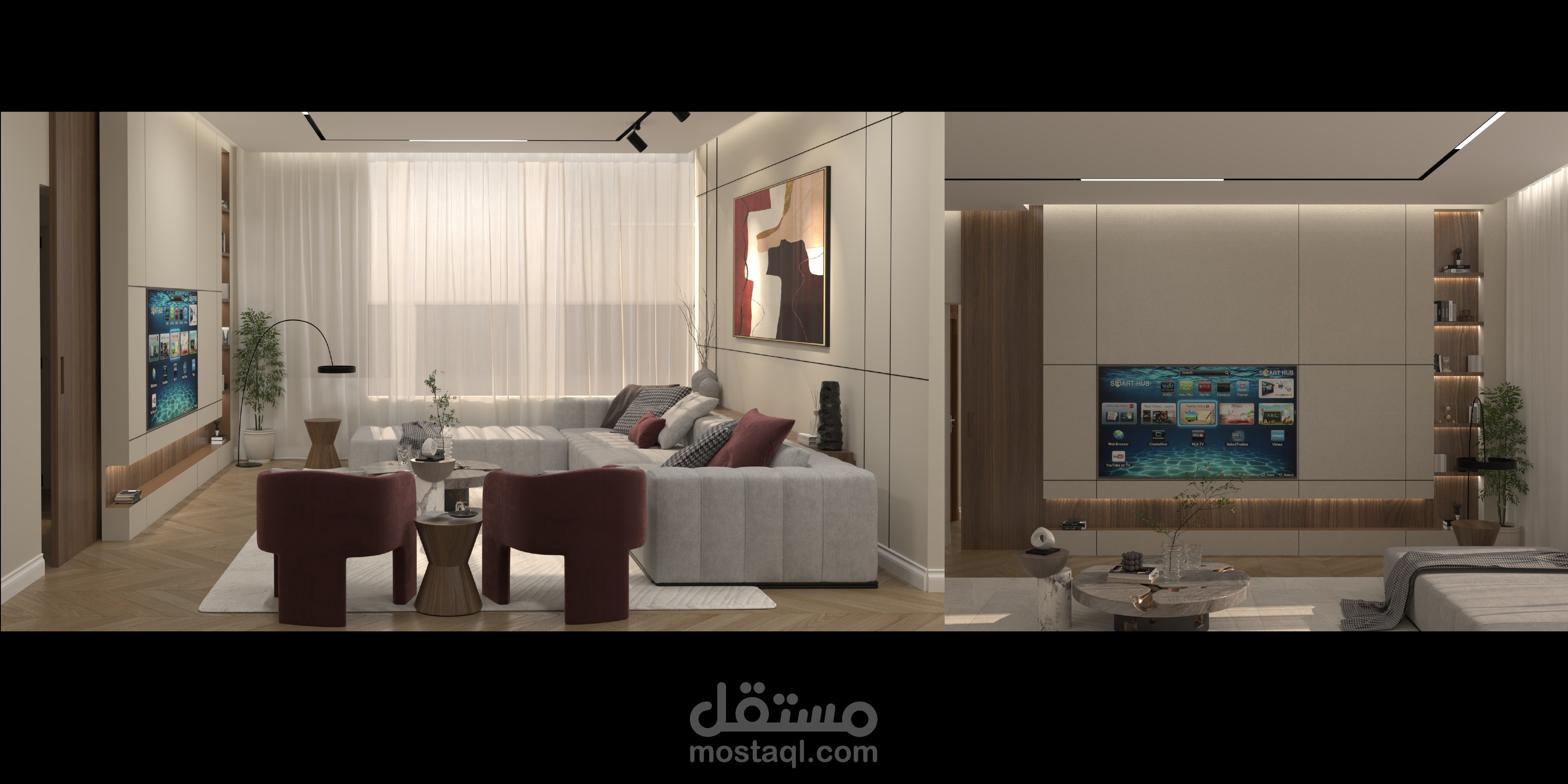 تصميم داخلي لصالة عائلة بنمط حديث