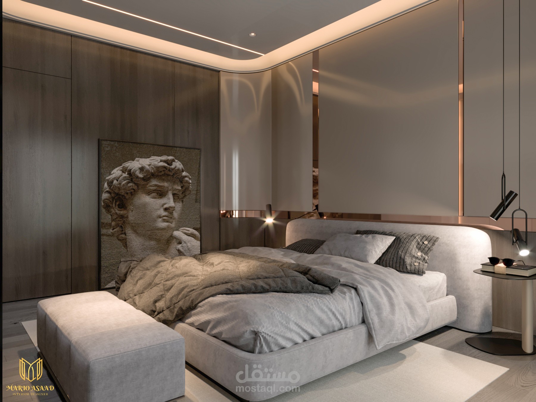 تصميم داخلي لغرفة في احد الفنادق العالمية علي الطراز الحديث