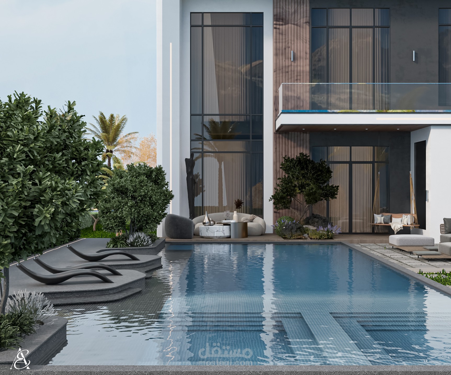 تصميم واجهه ولاندسكيب فيلا سكنيه