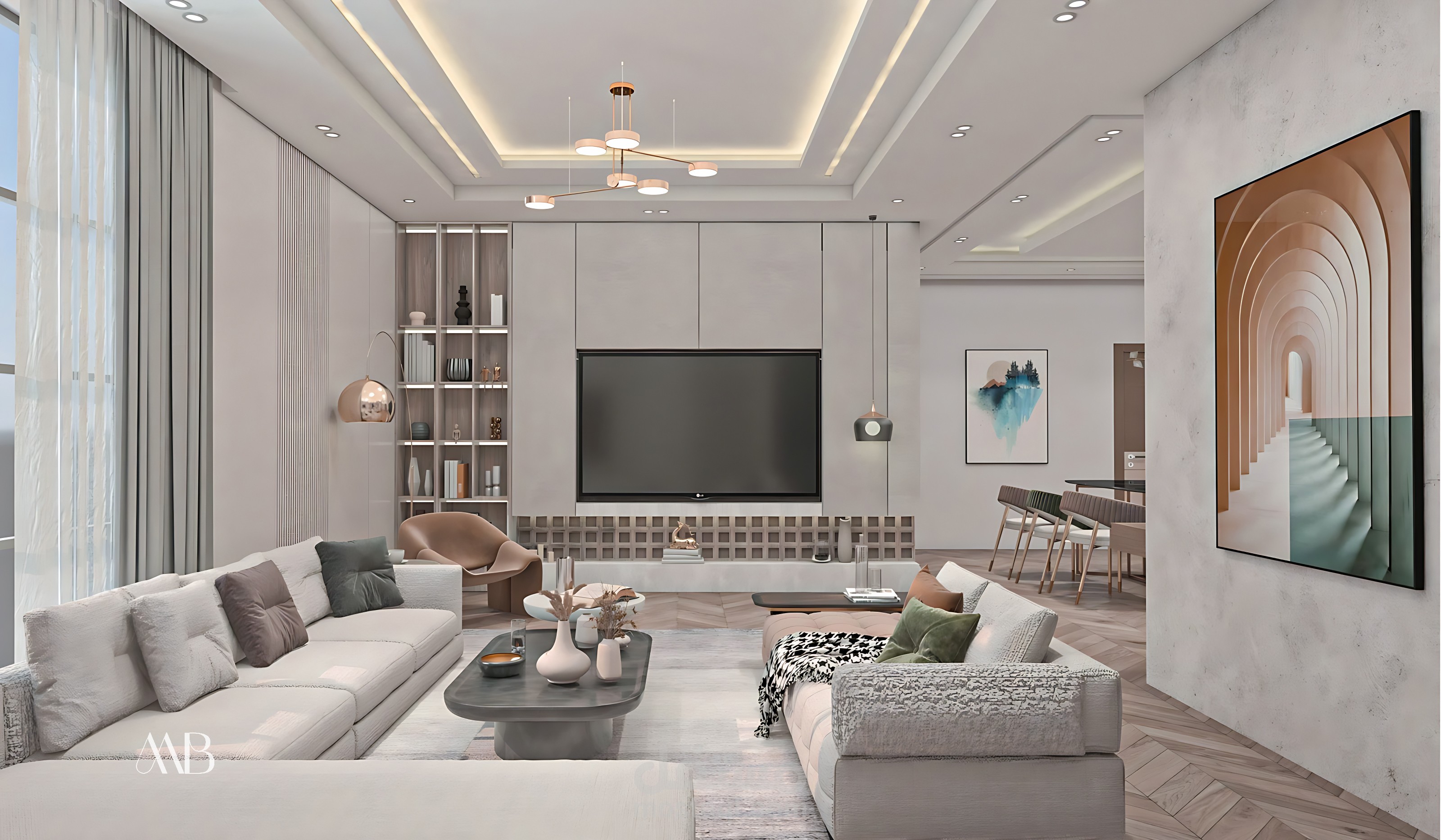 تصميم داخلي عصري لغرفة المعيشة