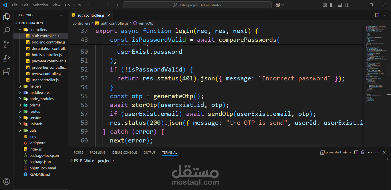 تطبيق فندقي: مشروع فندقي مصمم لخدمة العملاء، حيث يمكنهم البحث عن الفندق في المنطقة التي يرغبون بها بالأسعار التي تناسبهم