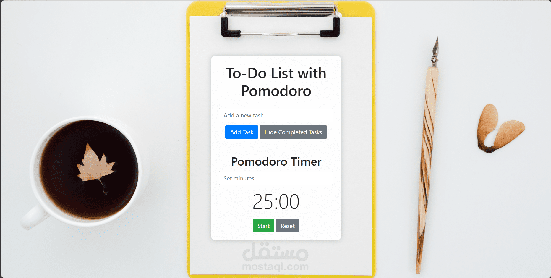 تطوير صفحة To-Do List مع تقنية Pomodoro