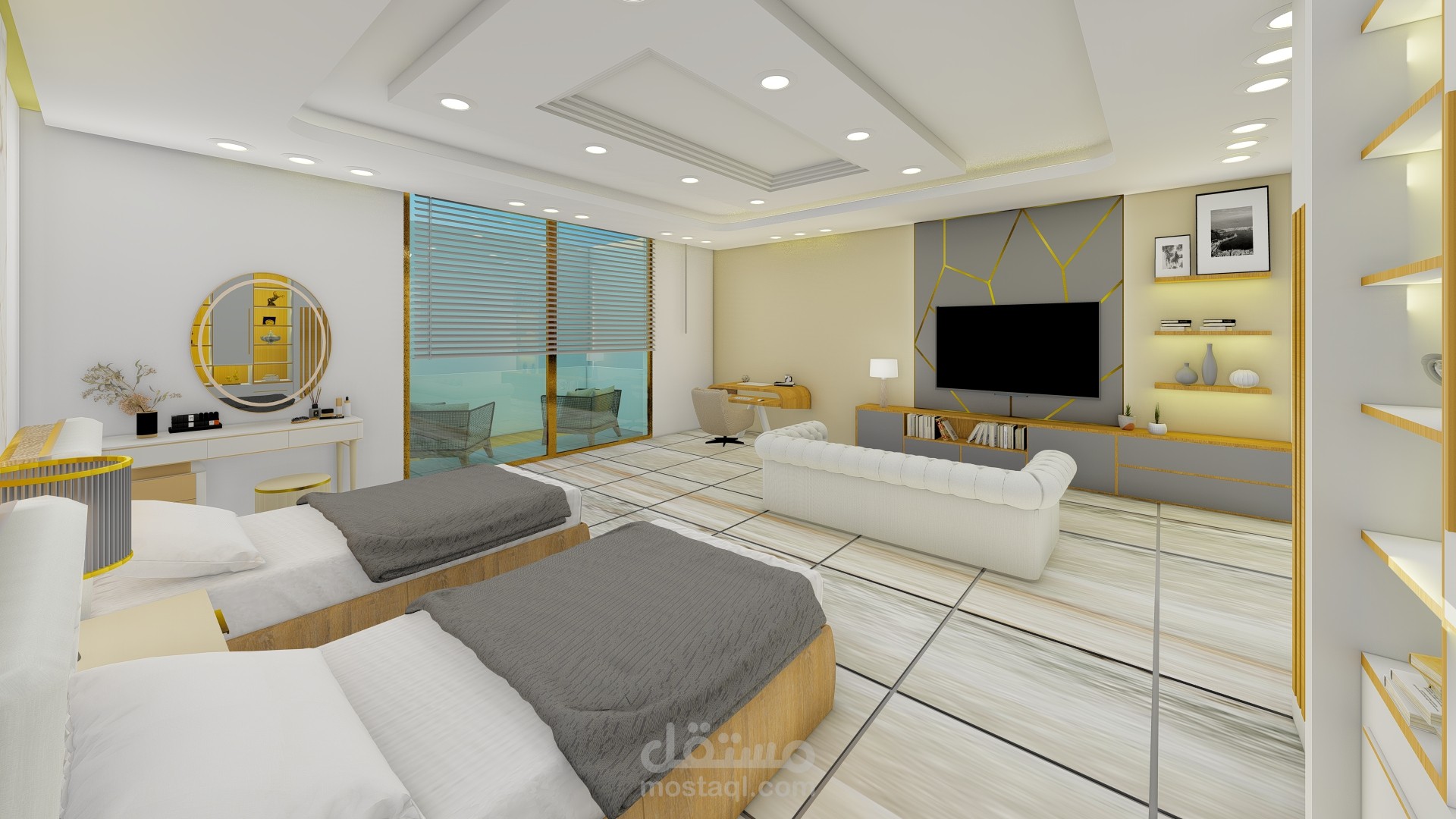 تصميم فاخر لغرفة فندقية بخمس نجوم