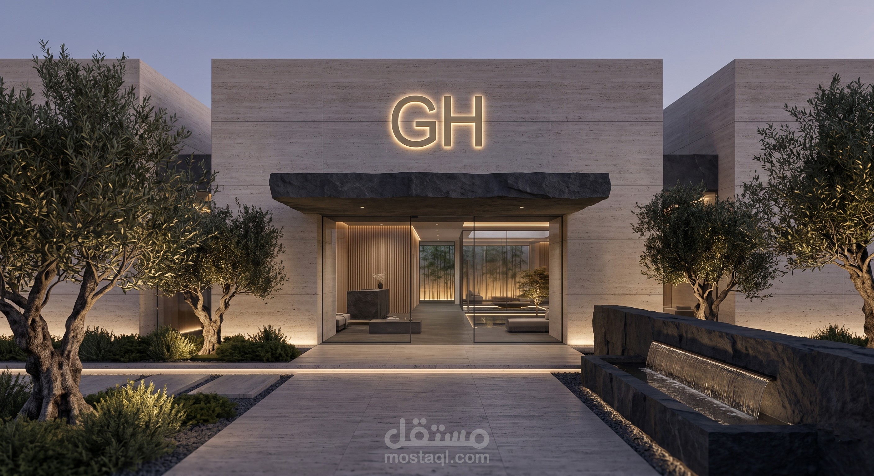 تصميم معماري وداخلي لمنتجع صحي وسبا فاخر بأسلوب الزين الحديث (GH Wellness Spa – Minimalist Zen)