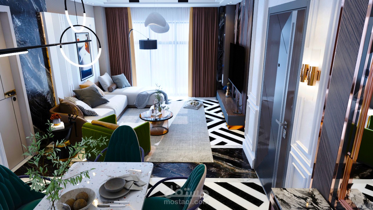 تصميم صالة معيشة وطعام