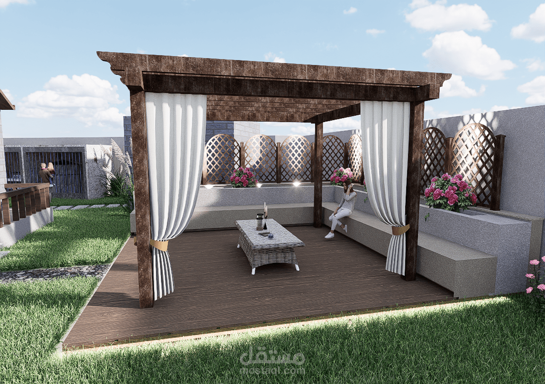 تصميم لاندسكيب مزرعة 3D مع منزل ريفي عصري