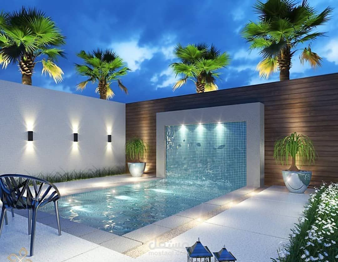 جدار مميز بتصميم فاخر لبركة السباحة الداخلية