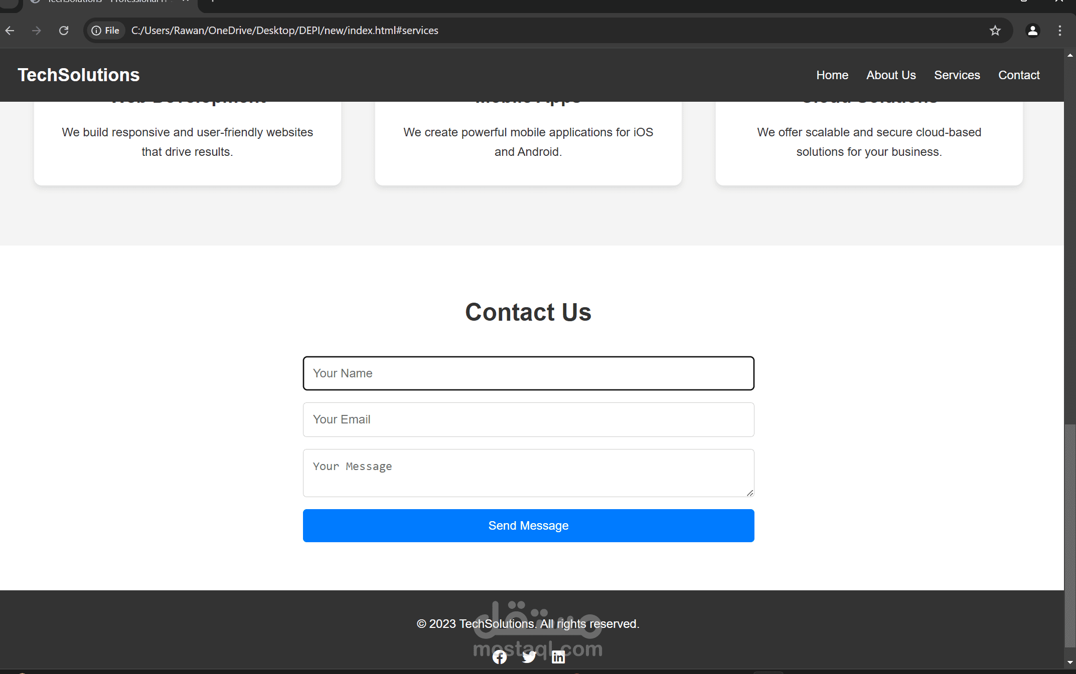 "موقع TechSolutions - حلول تقنية احترافية لتطوير الأعمال"