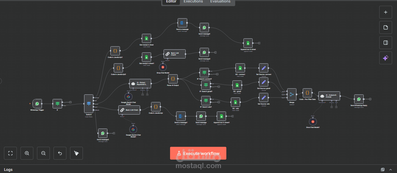 ذكاء اصطناعي ب n8n لإدارة الإيميلات والردود عبر WhatsApp و Google Sheets