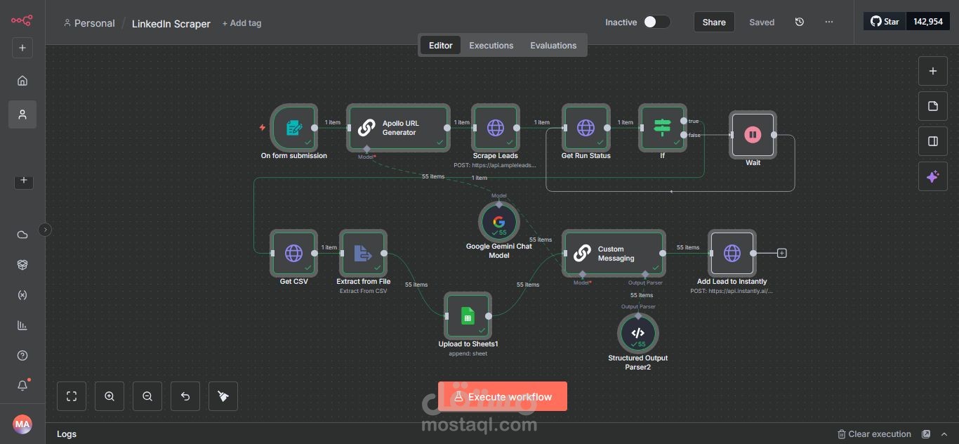 تطوير نظام أوتوميشن لجمع بيانات العملاء المحتملين من Linkedin باستخدام n8n