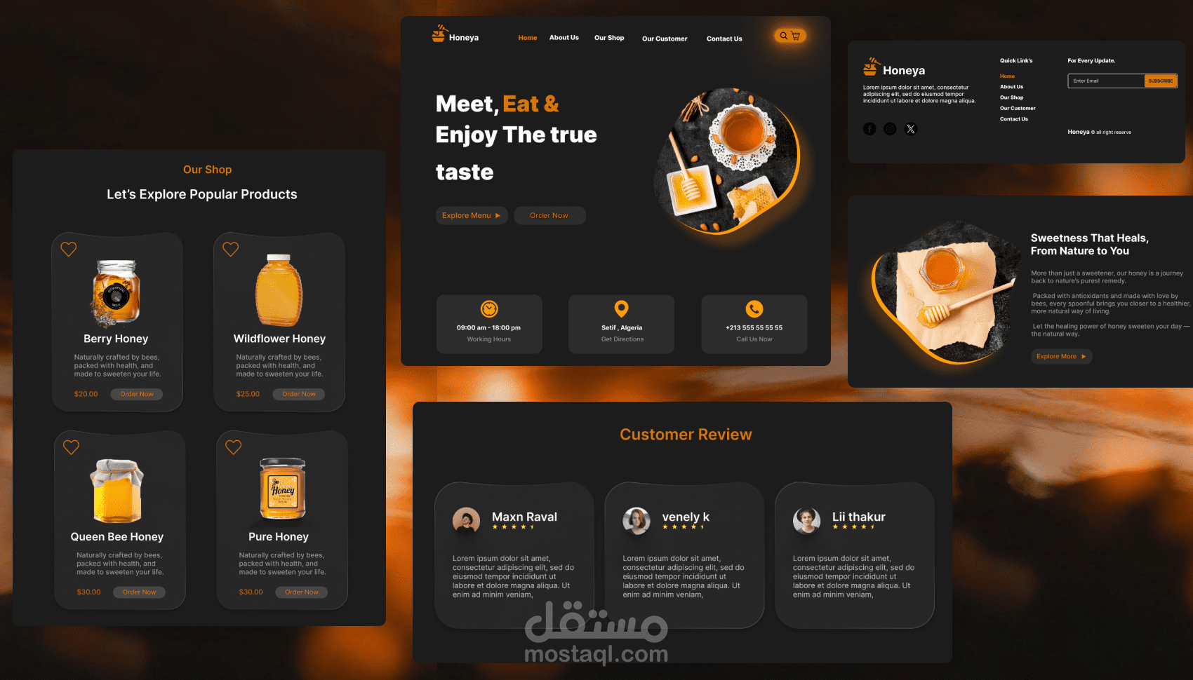 Honeya – Premium Dark-Themed Honey Shop UI Design
