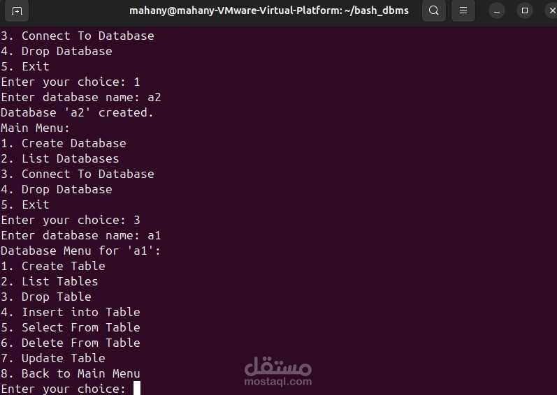 creating a DBMS with bas Bash Shell Scripting using Zenity tole | مستقل