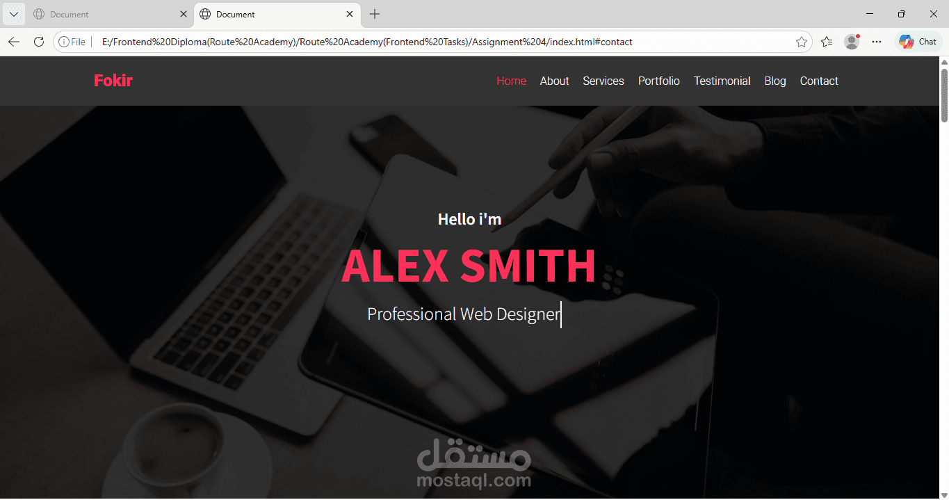 موقع Fokir – Landing Page بورتفوليو شخصي  (One Page Portfolio)