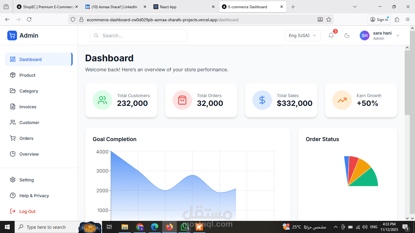 E-Commerce Admin Dashboard | Next.js 15 + TypeScript + Tailwind CSS