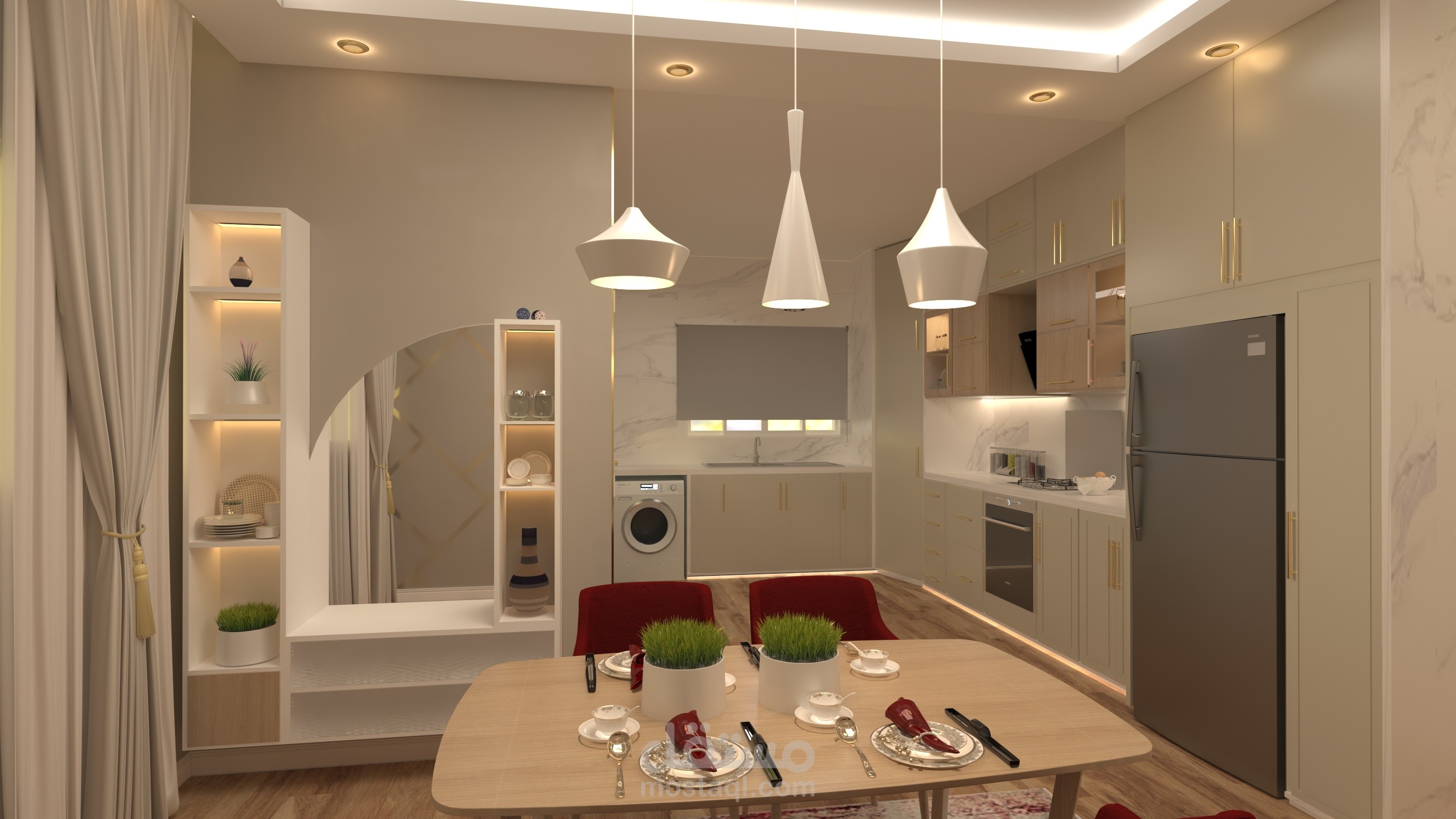 تصميم مطبخ مع غرفة طعام