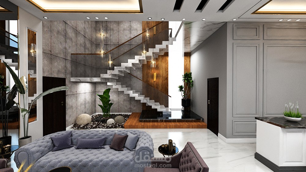 تصميم داخلي درج + صالة