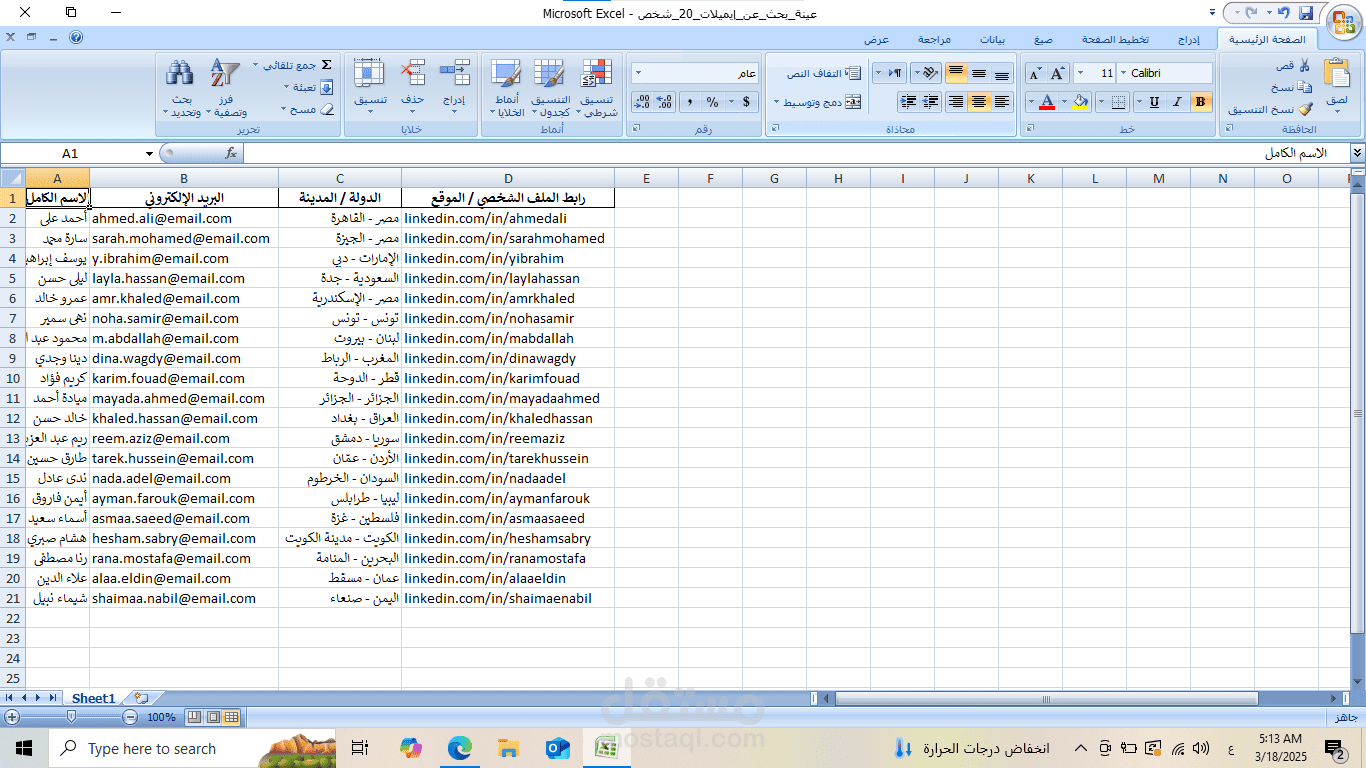 البحث عن إيميلات الأشخاص بدقة وتنظيم في ملف Excel