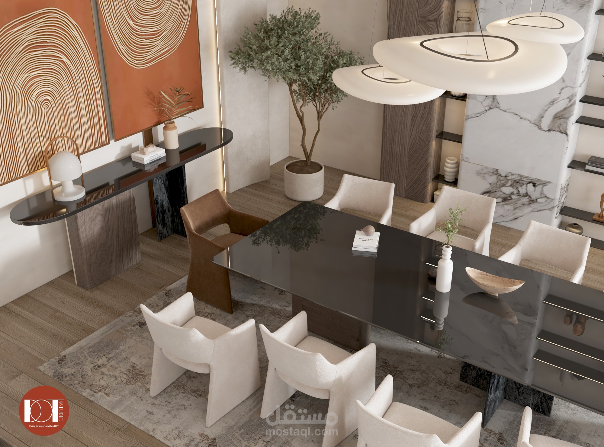 تصميم صالة معيشة مع صالة طعام