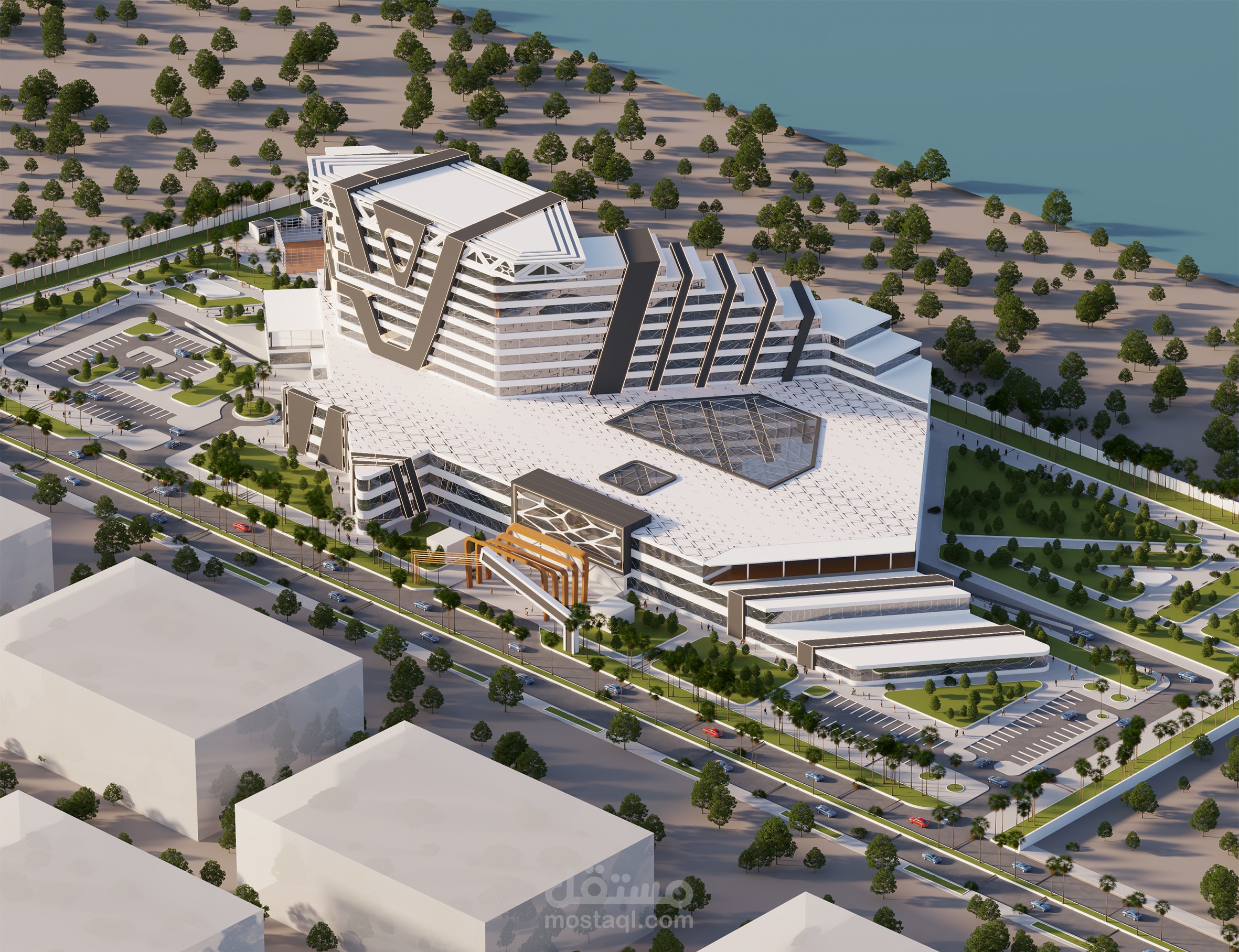 تصميم مول تجاري مع فندق 4 نجوم