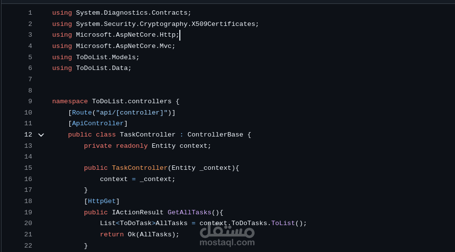 to do list api باستخدام .net core