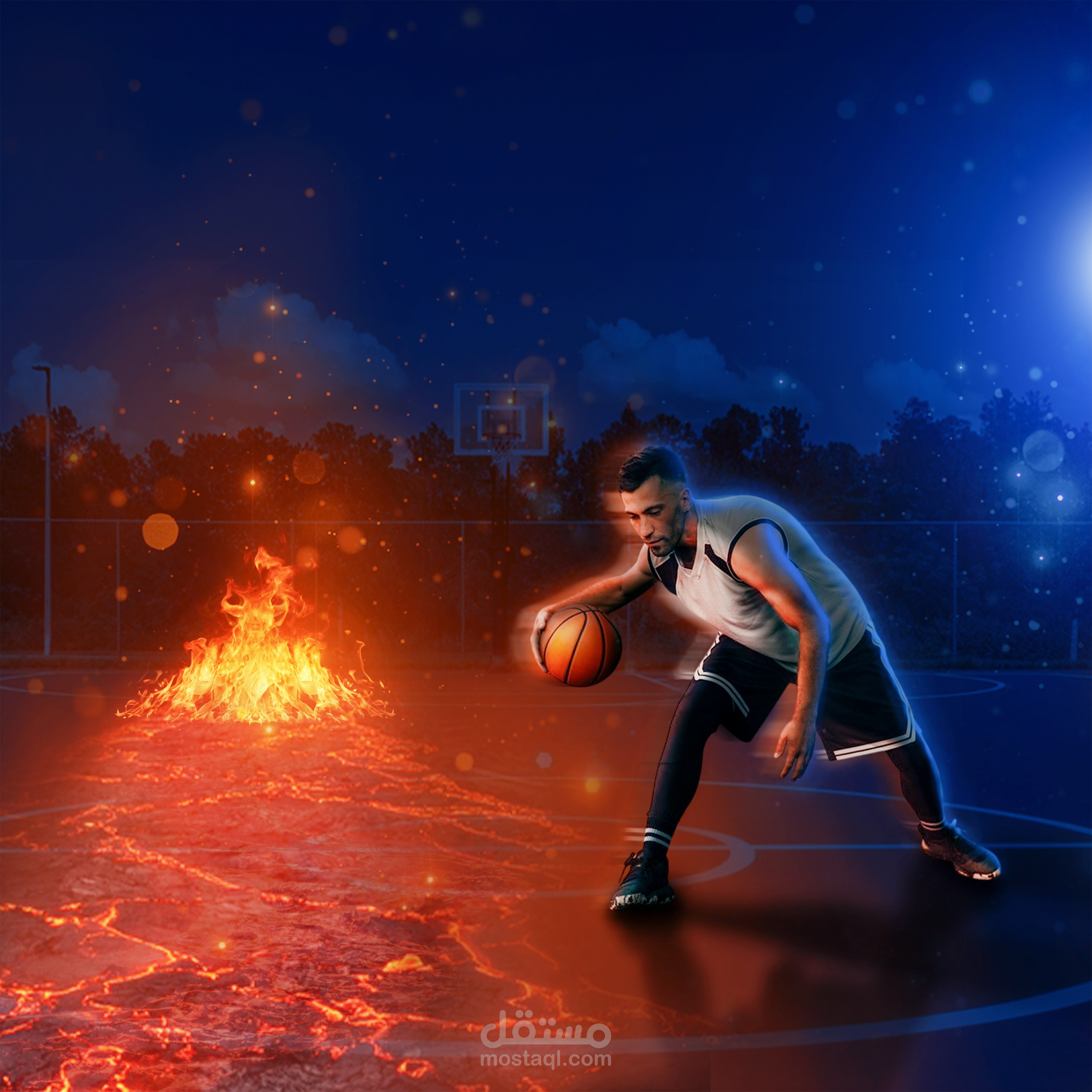 Court on Fire – Basketball Photo Manipulation