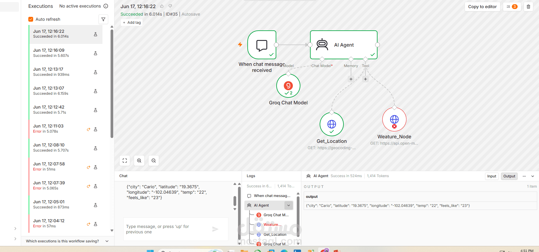 إنشاء وكيل ذكاء اصطناعي لجلب بيانات الطقس والموقع باستخدام Groq وواجهات API