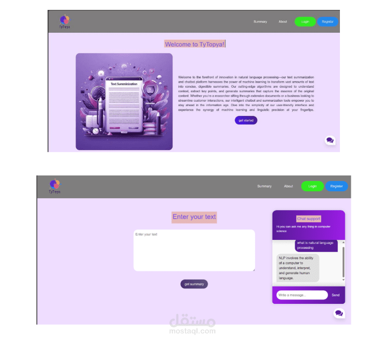 Tytopya - مشروع لتلخيص النصوص وإنشاء شات بوت ذكي