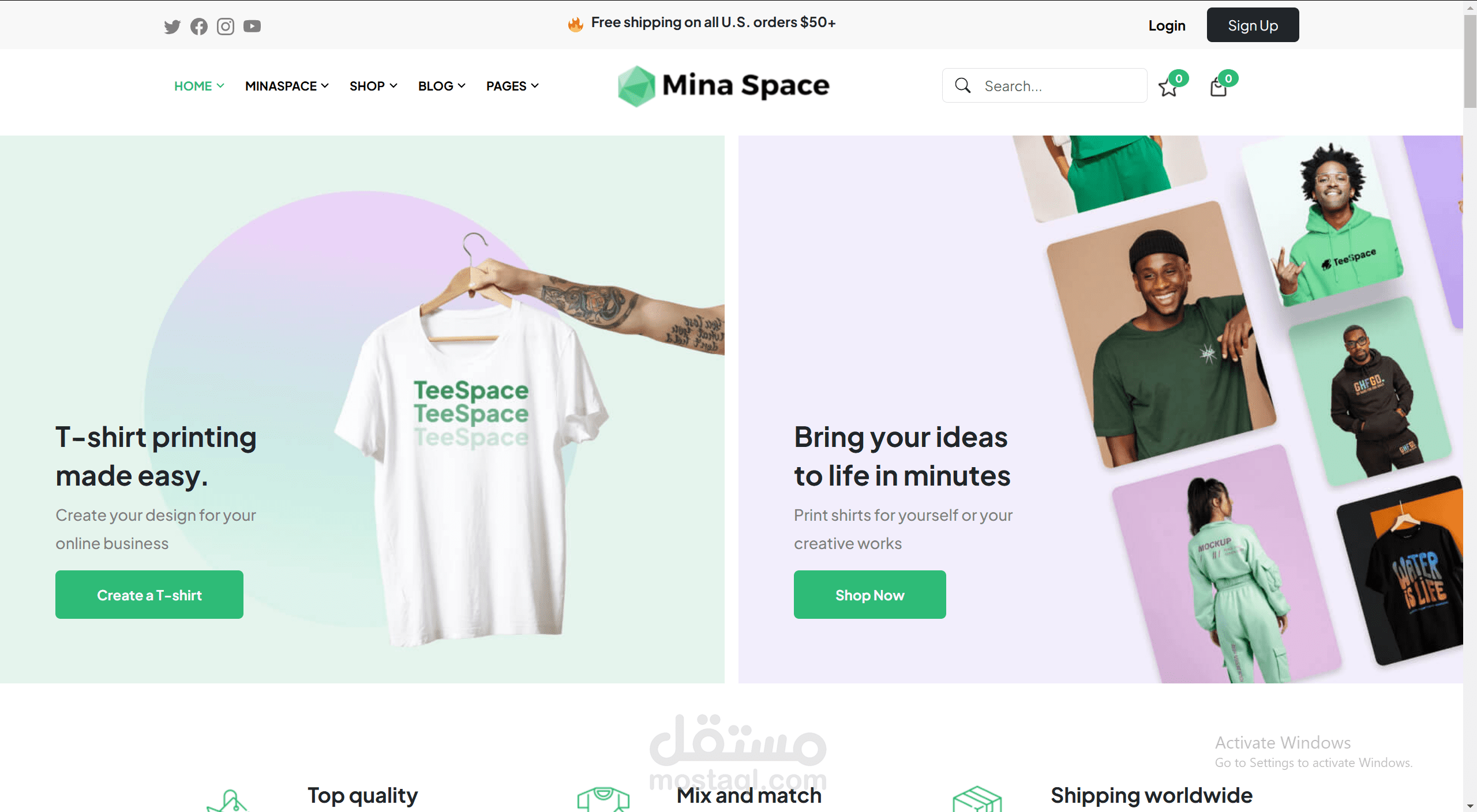 تصميم وتطوير واجهة متجر إلكتروني "Mina Space" باستخدام React.js و Bootstrap