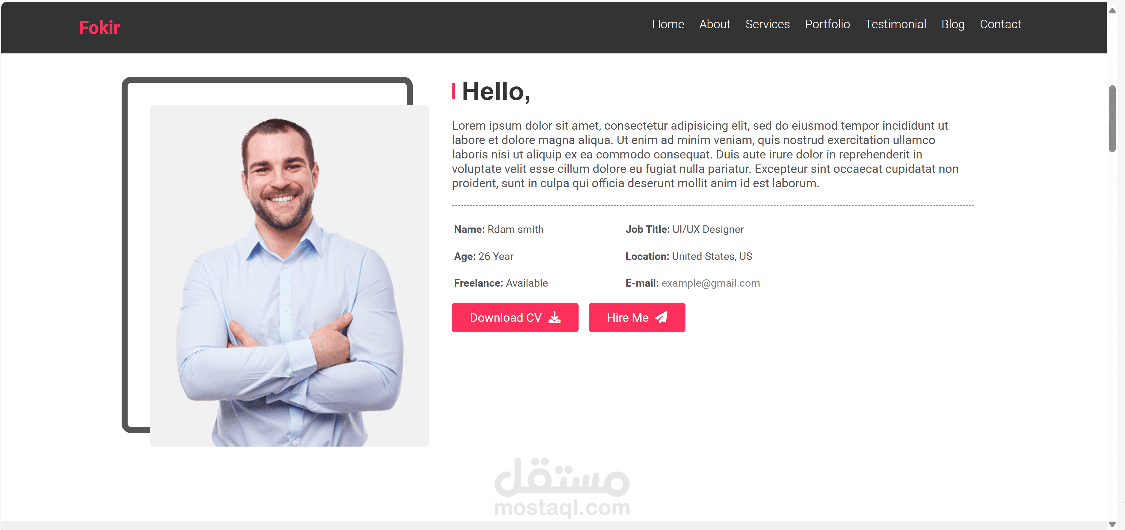 قالب بورتفوليو شخصي – Fokir Portfolio Template