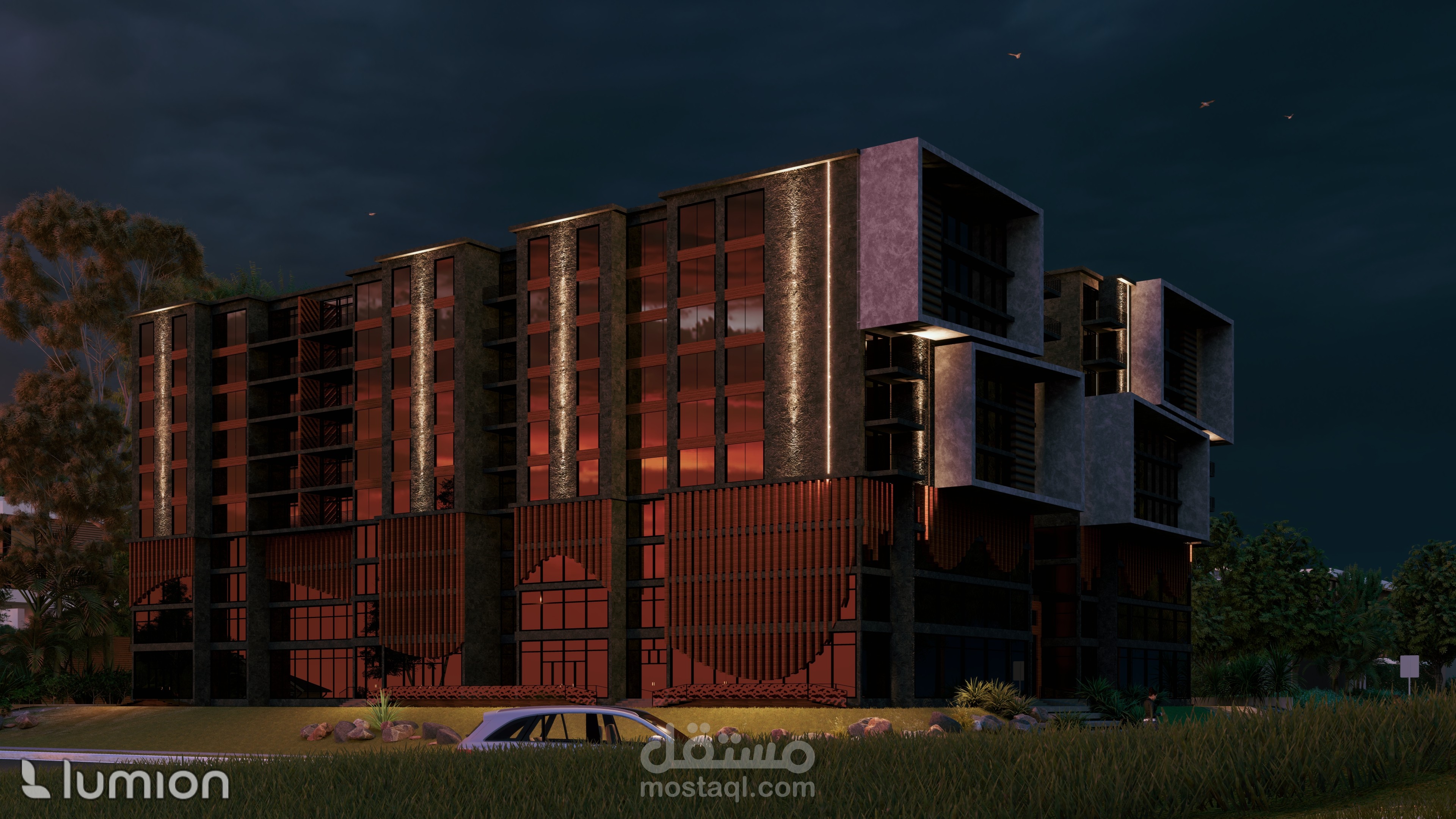 تصميم مبنى سكني تجاري اداري تصميم 2d و 3d جميع المساقط والوجهات