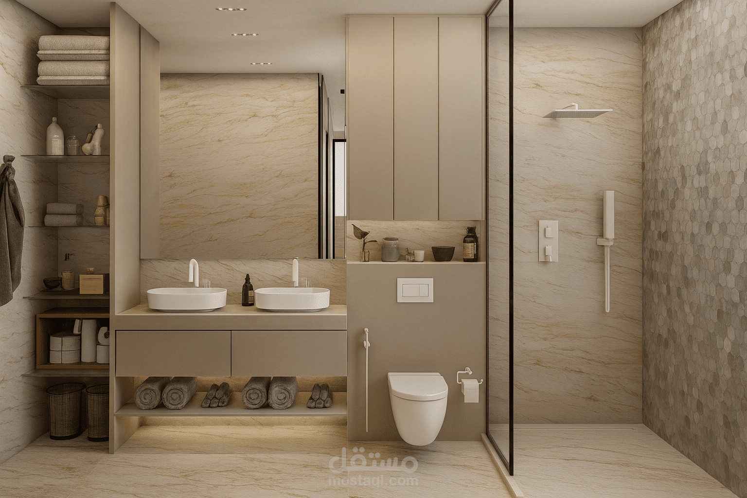 تصميم دورة مياة خاصة لغرفة نوم - private bathroom for a master bedroom