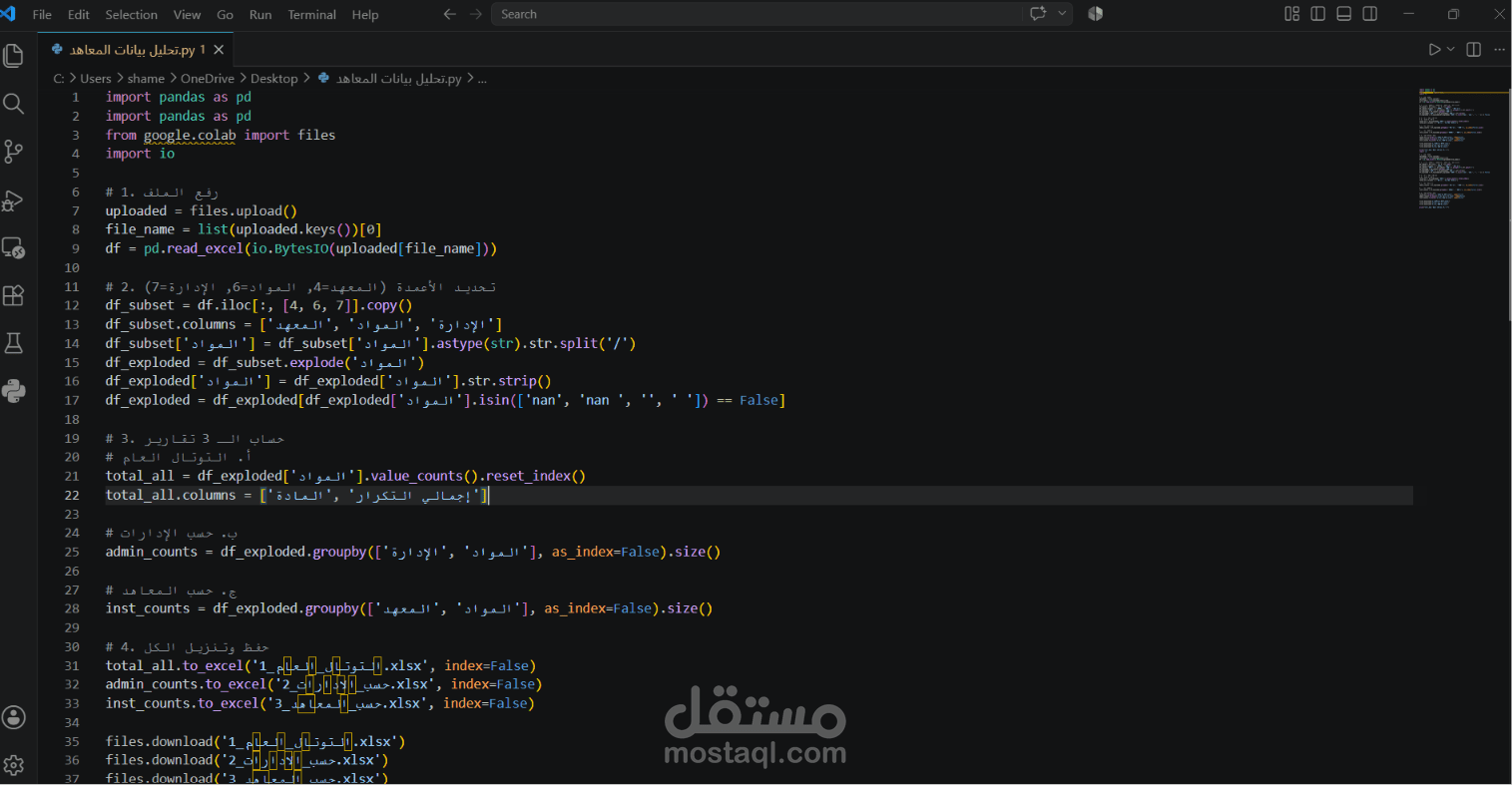 تحليل وتنظيف بيانات إدارية باستخدام Python وExcel