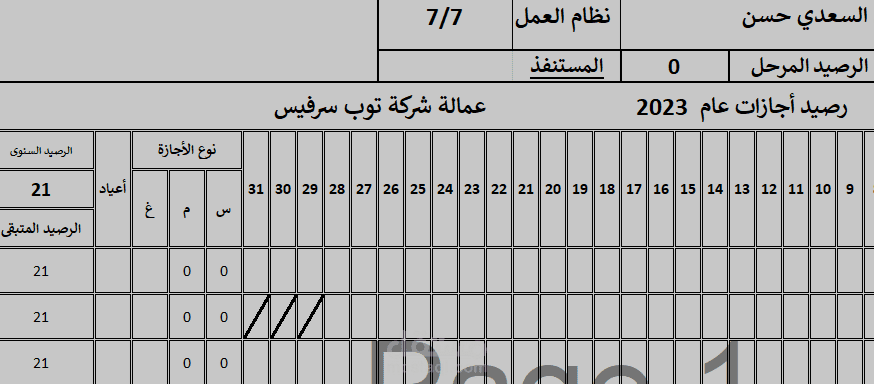 سجل أجازات بالكامل