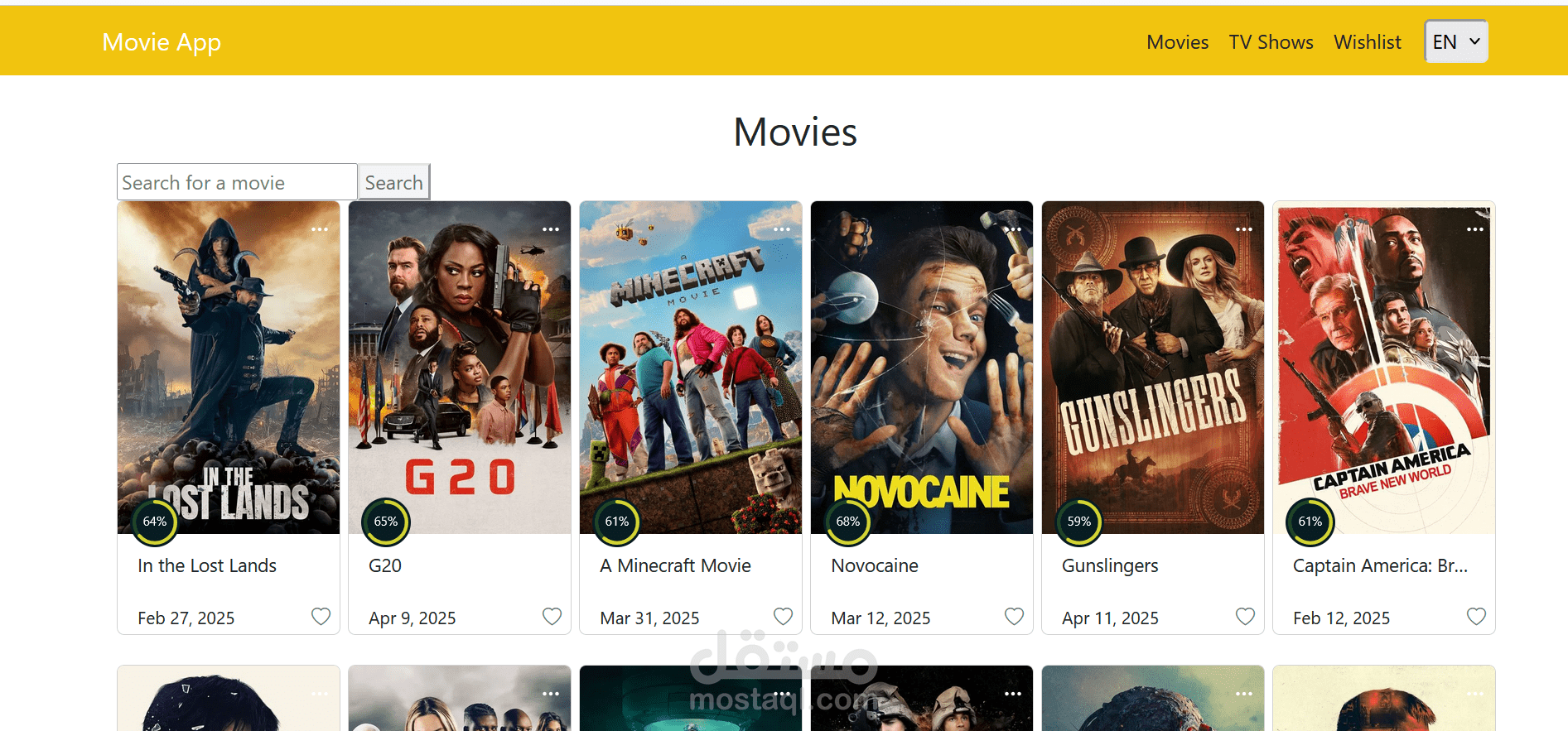 تطبيق مشاهدة الأفلام باستخدام React – عرض ديناميكي وتفاصيل الأفلام مع دعم Wishlist