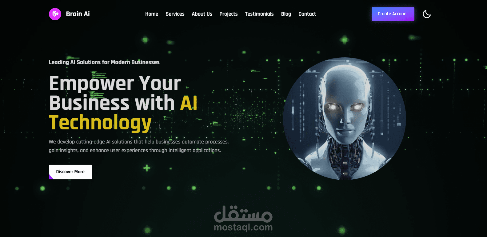 صفحة هبوط شركة AI