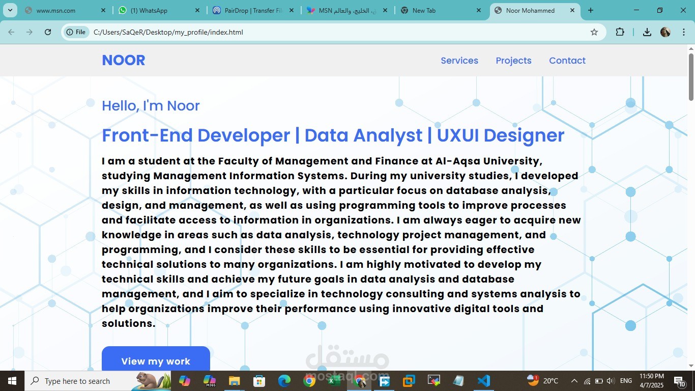 Personal page in English  front end project