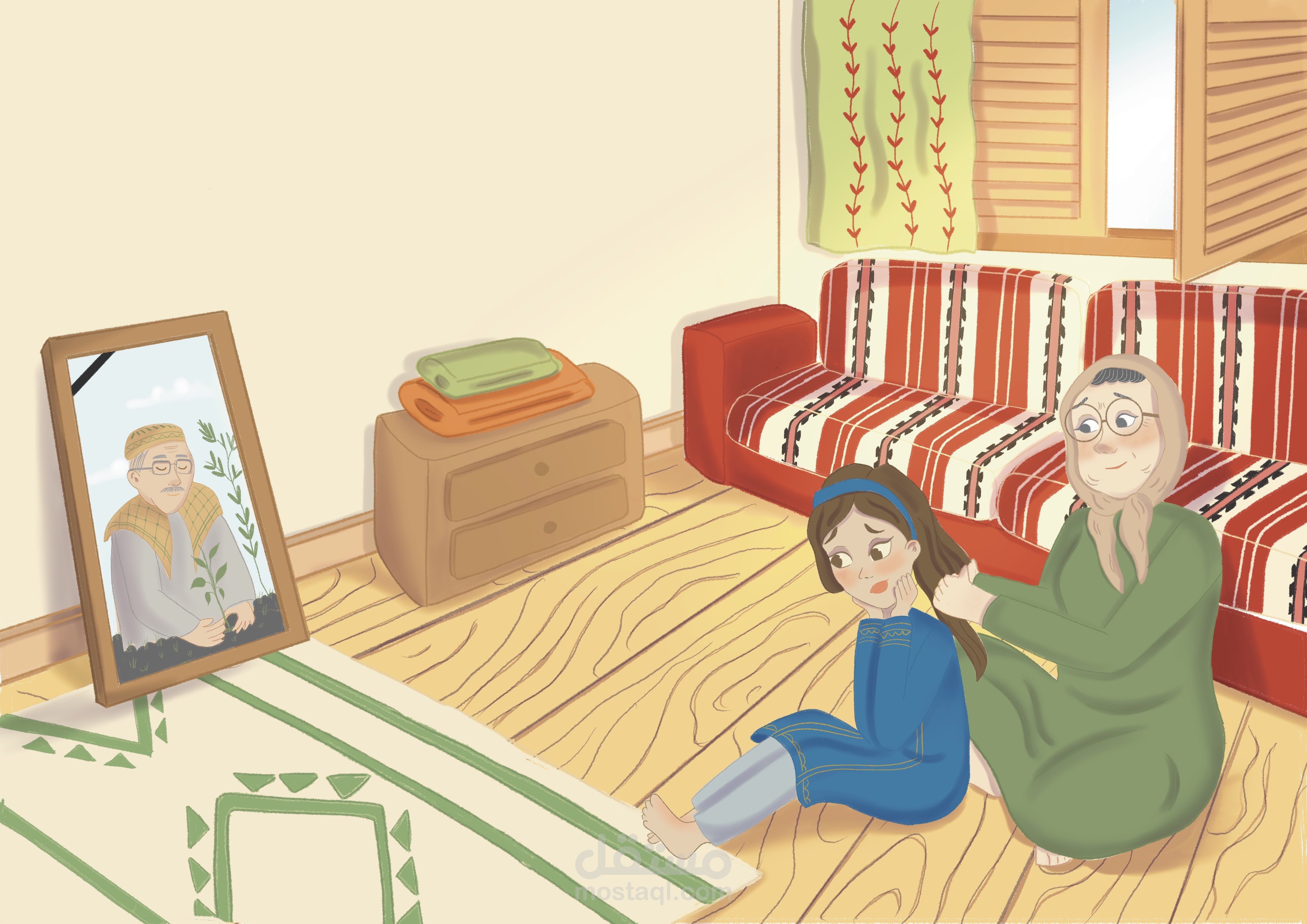 مشهد من قصه اطفال بنات شجره الزيتون