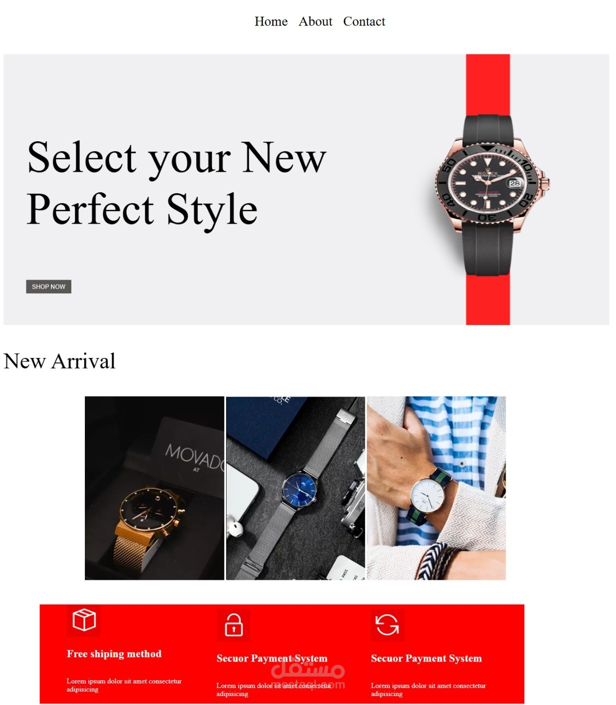 تصميم موقع متجر ساعات أنيق باستخدام HTML و CSS – تصميم جذاب ومتجاوب بالكامل