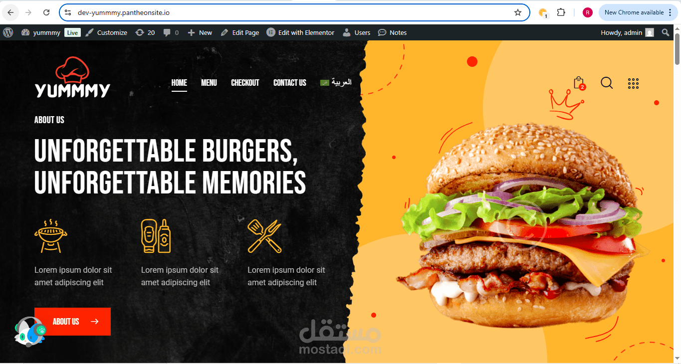 تصميم موقع مطعم احترافي متعدد اللغات مع نظام دفع وواجهات مخصصة باستخدام WordPress وElementor