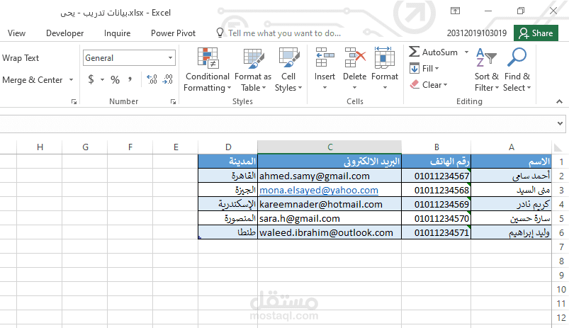 تنسيق بيانات عملاء وتحويلها من PDF إلى Excel