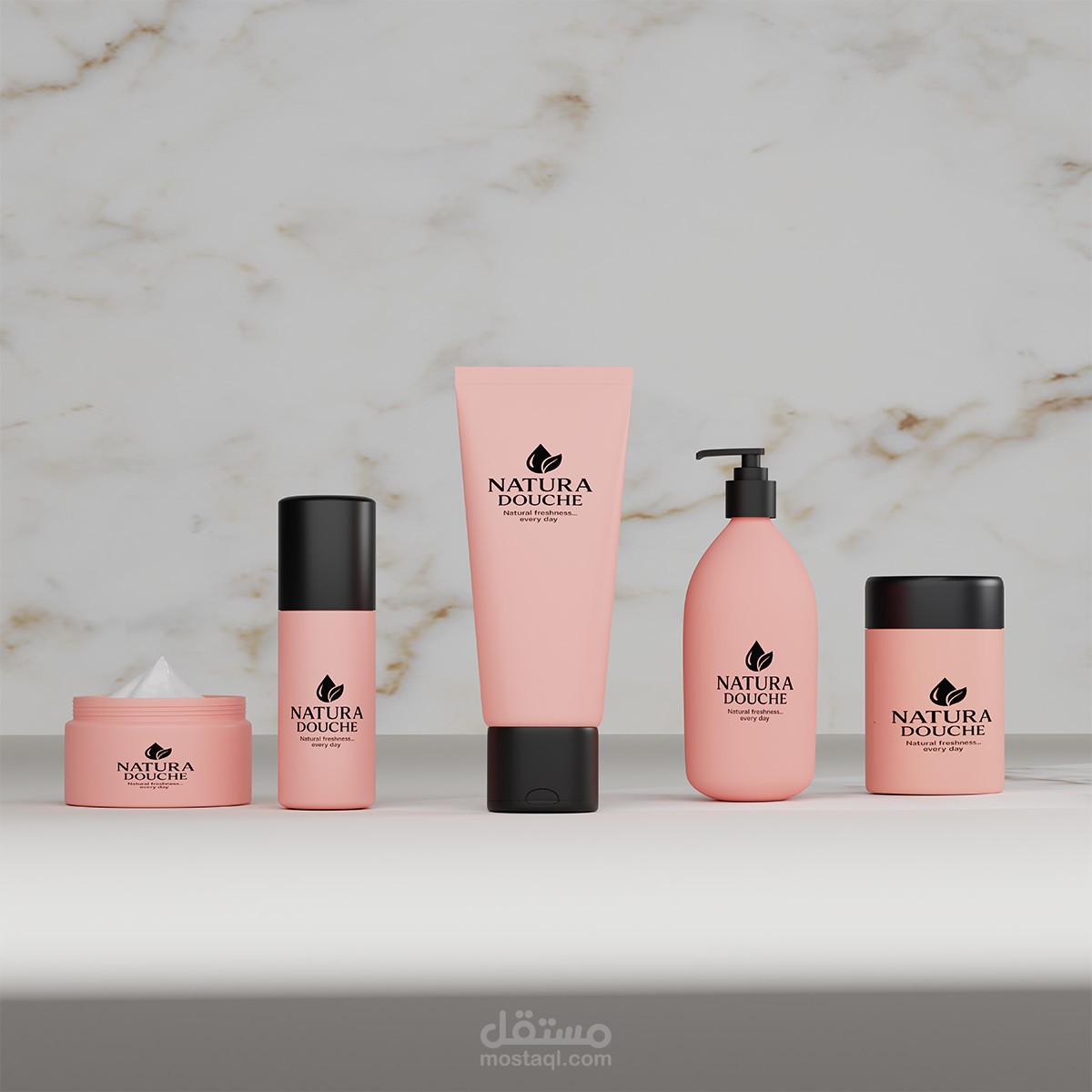 تصميم عرض ثلاثي الأبعاد واقعي لمجموعة عناية بالبشرة – Blender