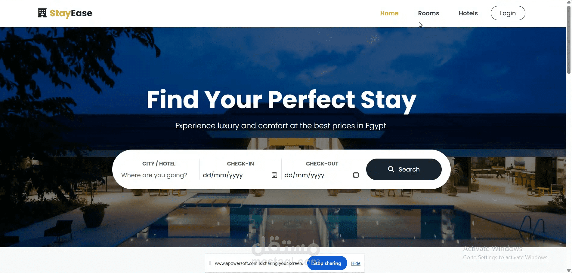 نظام حجز فنادق متكامل مع لوحة تحكم وإدارة كاملة (StayEase)